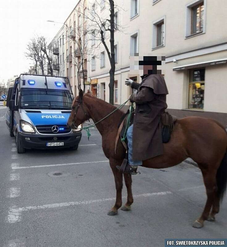 П’яний на коні їздив побратимським Кельце у Польщі під час карантину! Його затримала поліція