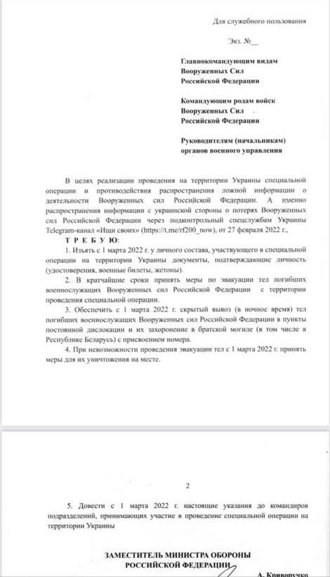 Таємно ховати трупи російських солдатів у братських могилах Білорусі, а якщо ні – знищувати на місці
