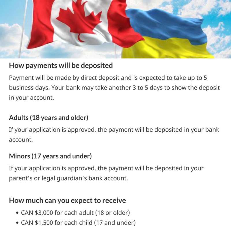 Канада надасть від 1500 до 3000 канадських доларів допомоги українським сім’ям