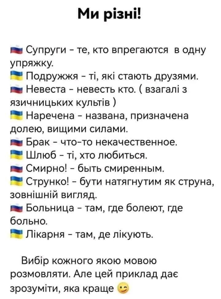 Порівняйте і зрозумієте, що Вам робити і якою мовою розмовляти