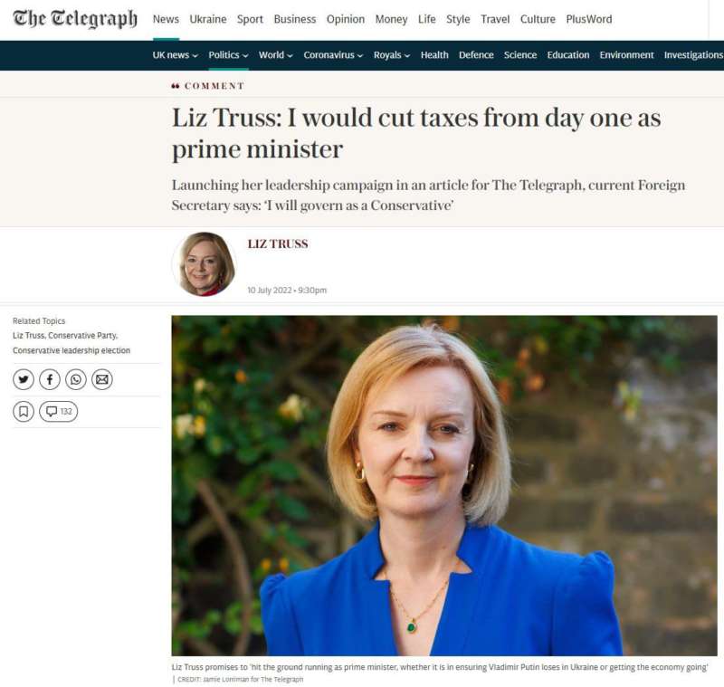 Ліз Трасс висунула свою кандидатуру на пост лідера Консервативної партії та премʼєр-міністра Британії