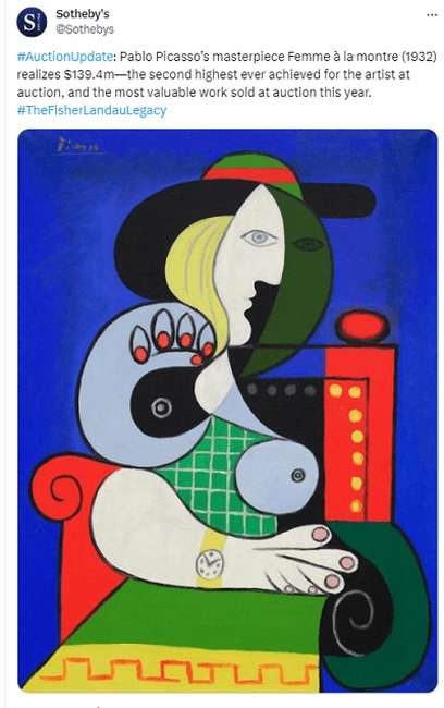 Картину Пікассо “Жінка з годинником” продали на аукціоні за $139 мільйонів