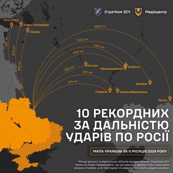 ЗСУ представили карту найдальших ударів по росії в 2024 році