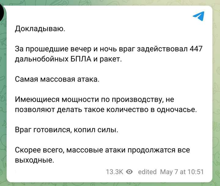 росію атакували 447 далекобійних БпЛА та ракети