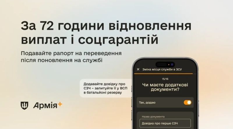 Повернутися із СЗЧ за спрощеною процедурою через Армія+ можна до 30 серпня