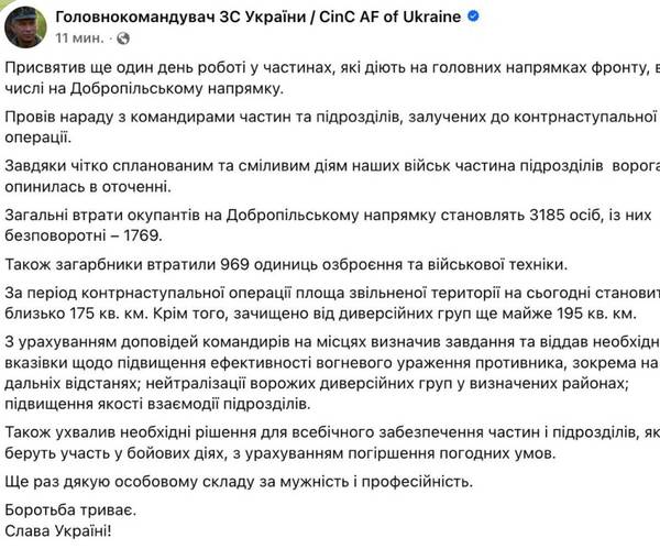 ЗСУ звільнили близько 175 кв. км території під час Добропільського контрнаступу — Сирський