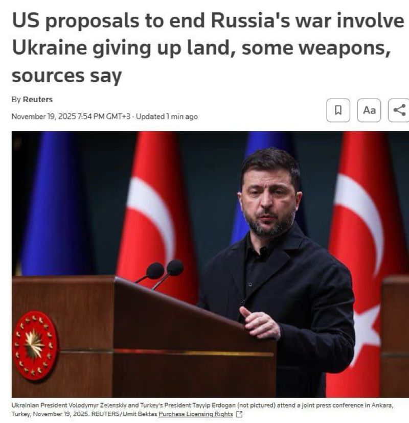 Пропозиції США щодо завершення конфлікту в Україні передбачають відмову Києва від частини територій, а також від деяких видів озброєння, — Reuters