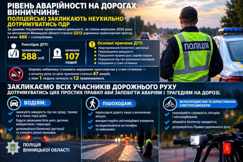 З початку року на Вінниччині сталося 3212 ДТП
